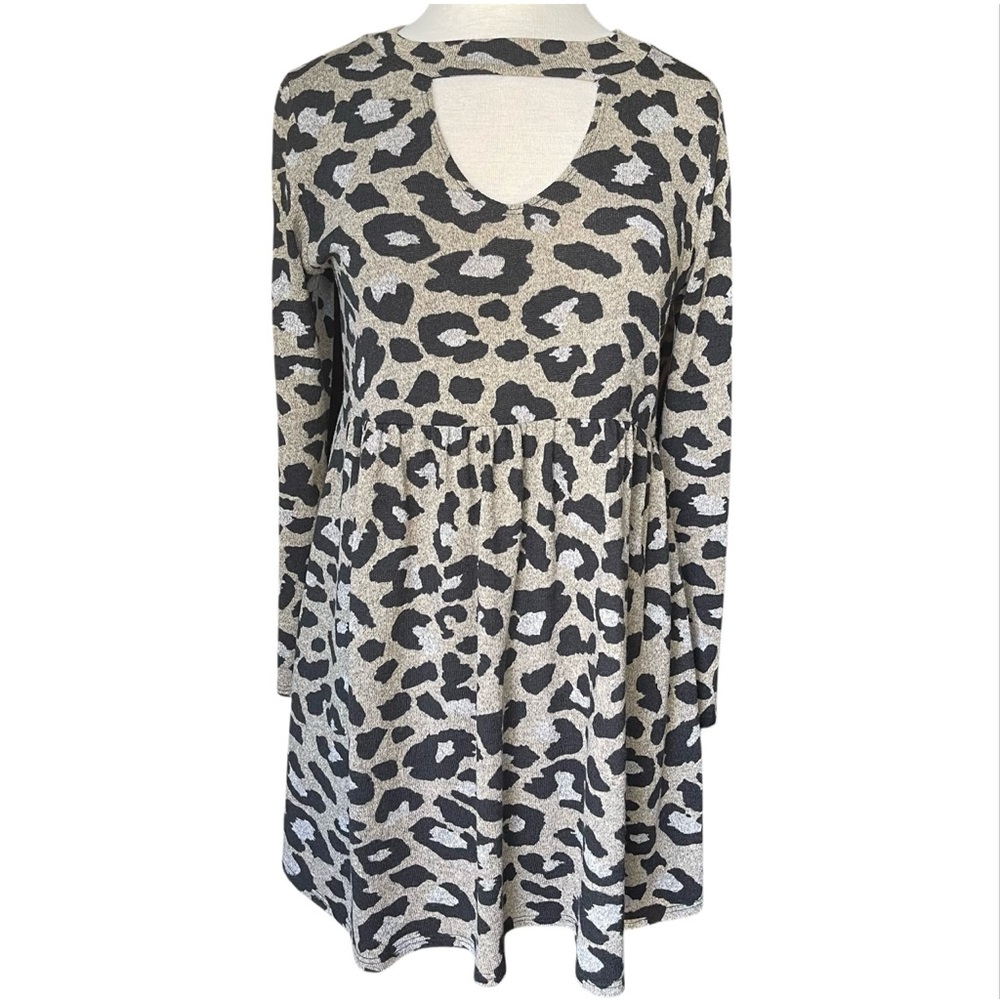 Jodifl Women’s Animal Leopard Print Long Sleeve Tunic Sweater Dress Size Small